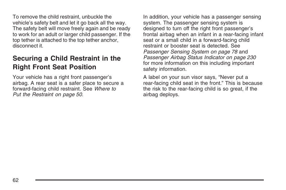 Securing a child restraint in the right, Front seat position | Cadillac 2007 Escalade EXT User Manual | Page 62 / 580