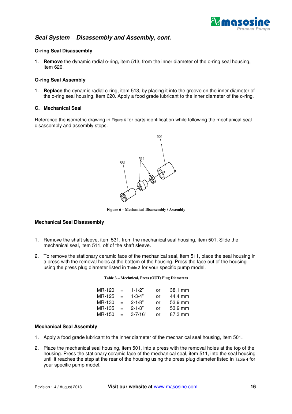Seal system – disassembly and assembly, cont | Watson-Marlow MR-Series User Manual | Page 16 / 52