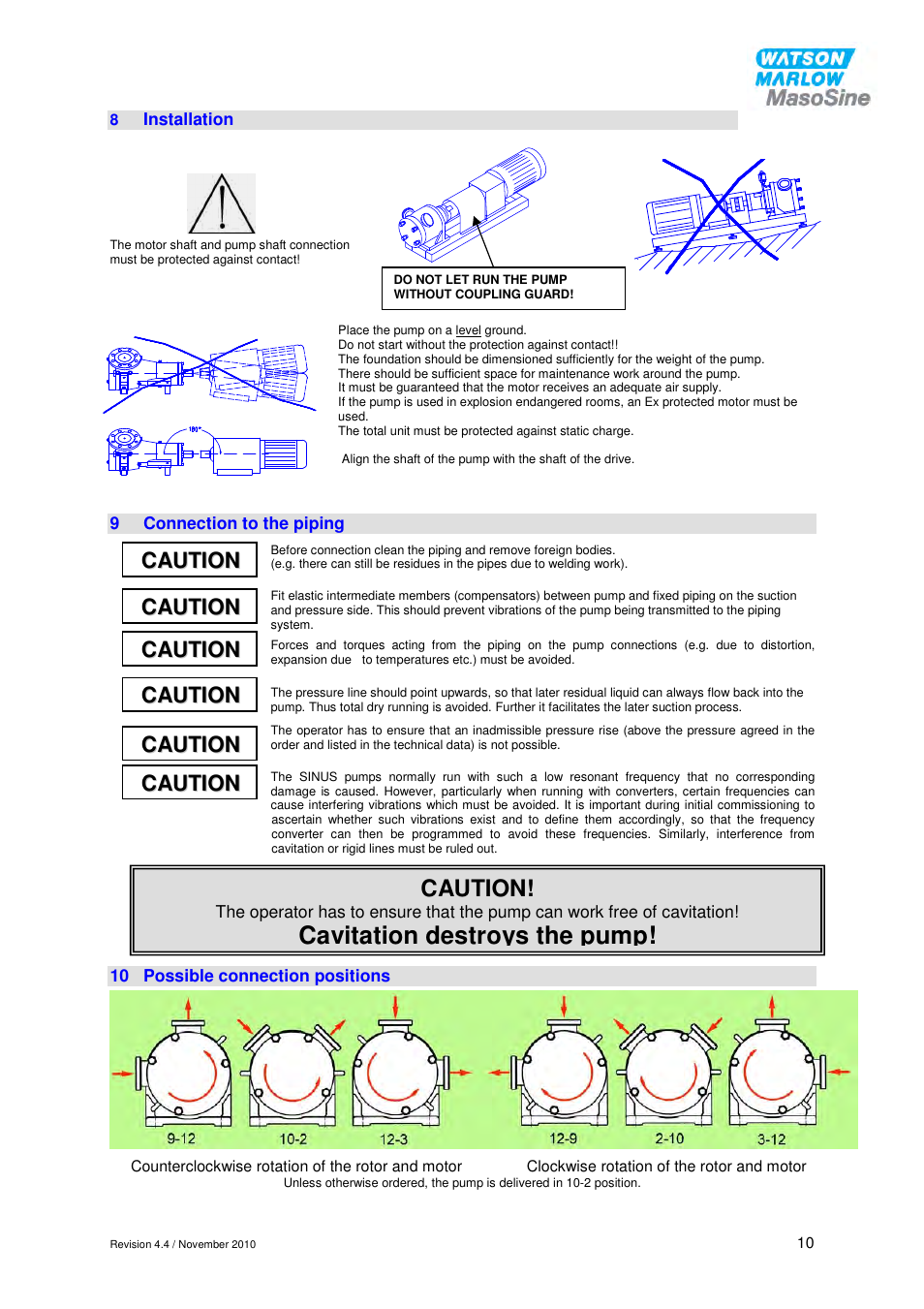 Cavitation destroys the pump, Caution | Watson-Marlow EC 25 User Manual | Page 10 / 28