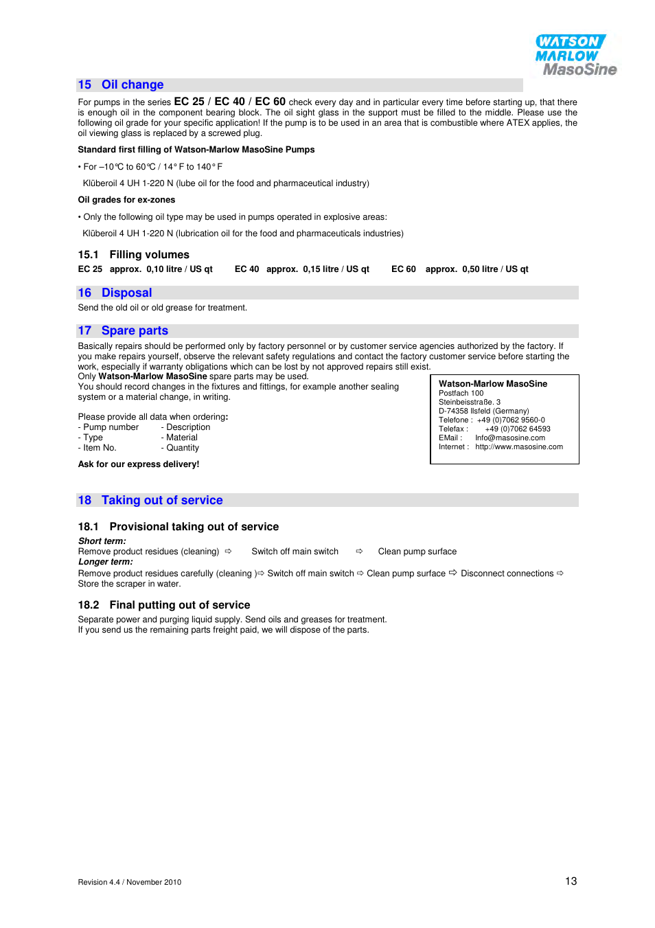 Watson-Marlow EC 25 User Manual | Page 13 / 28