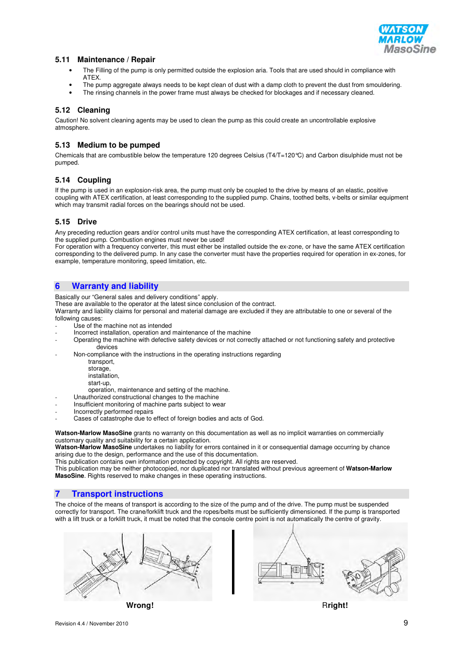 6warranty and liability, 7transport instructions | Watson-Marlow EC 25 User Manual | Page 9 / 28