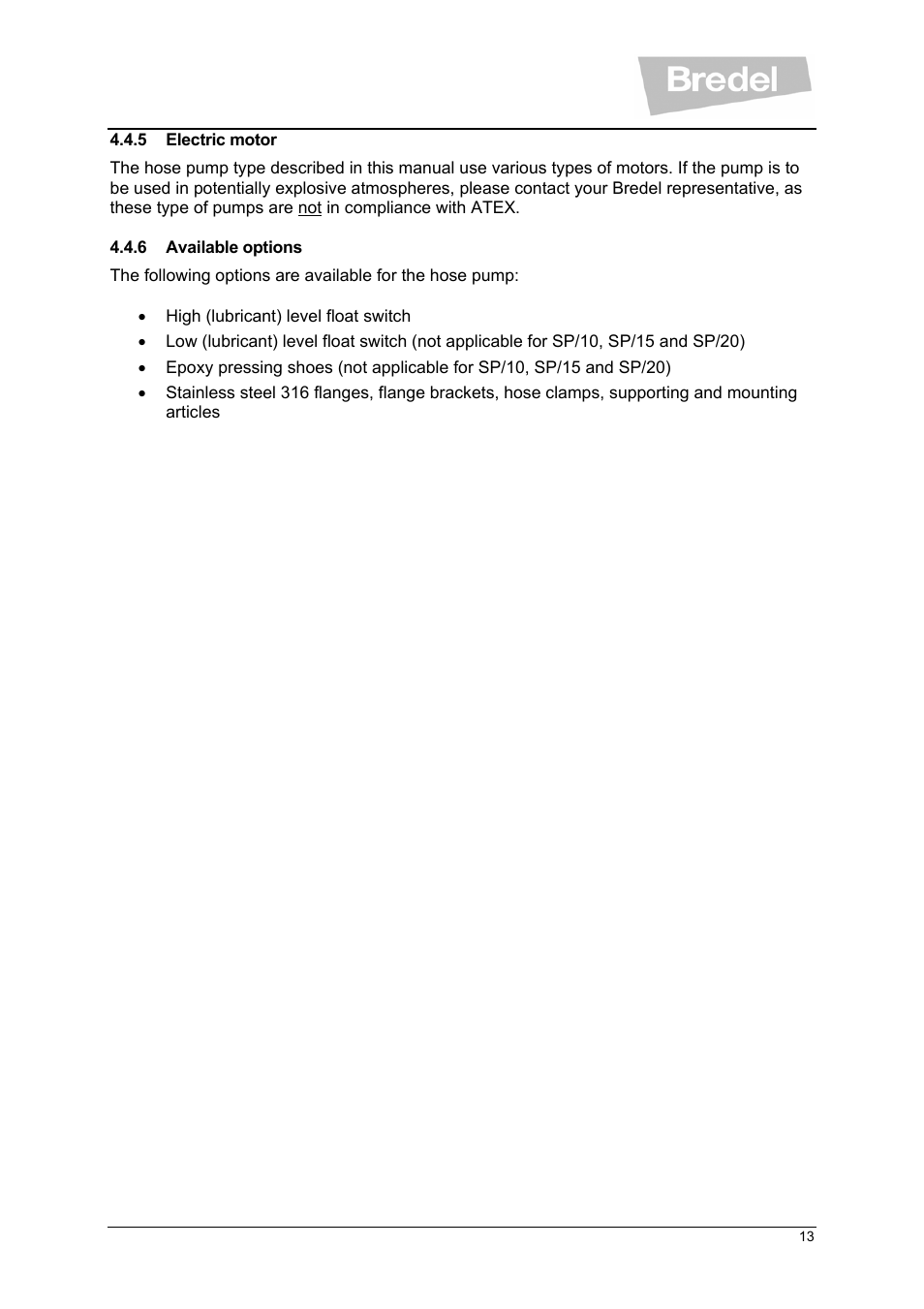Watson-Marlow SP Series User Manual | Page 13 / 49