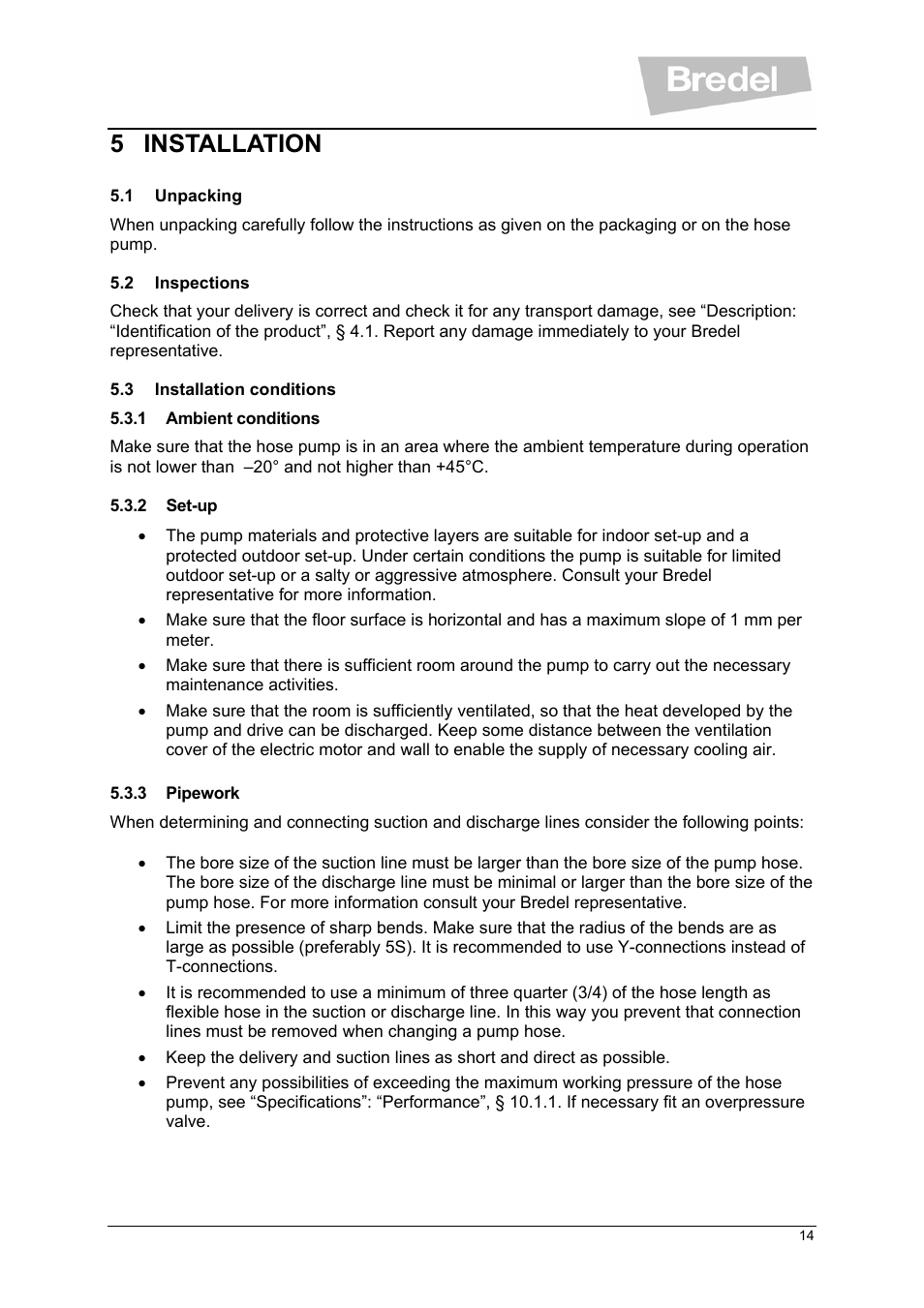 5 installation | Watson-Marlow SP Series User Manual | Page 14 / 49