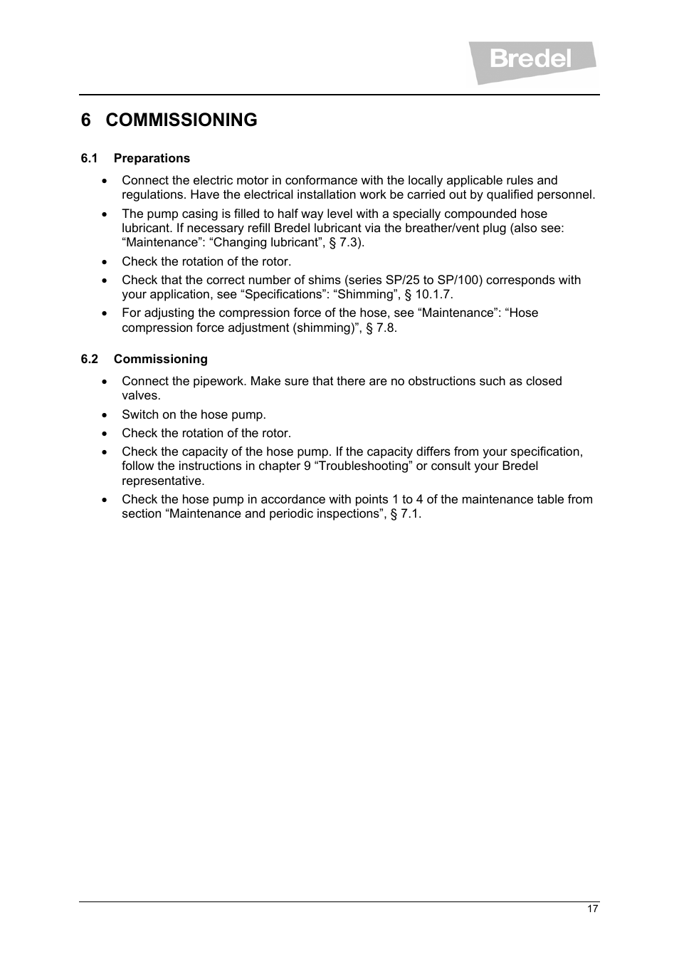 6 commissioning | Watson-Marlow SP Series User Manual | Page 17 / 49