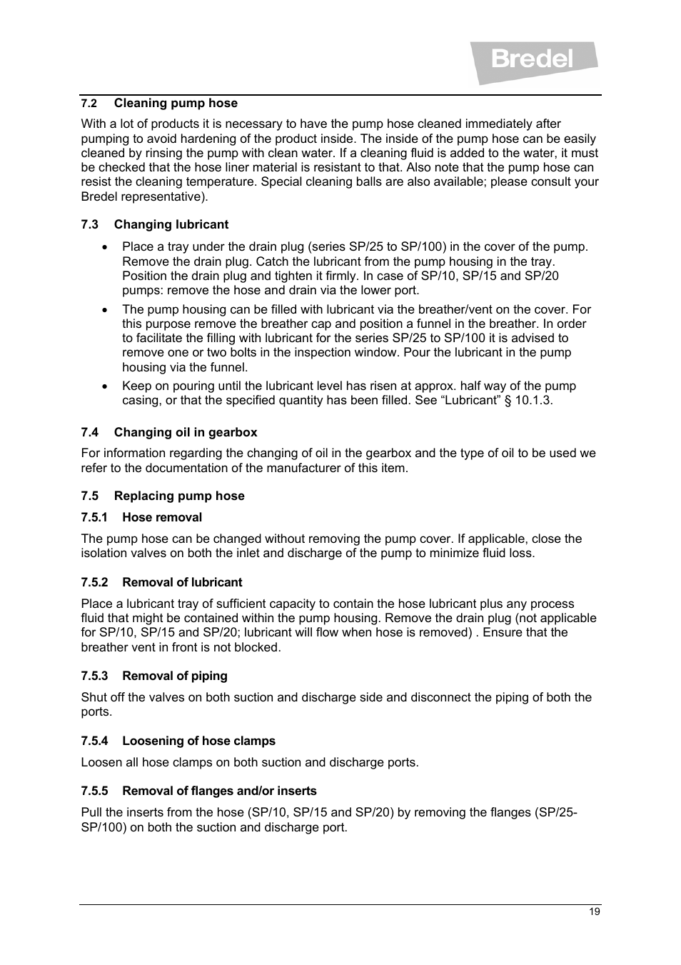 Watson-Marlow SP Series User Manual | Page 19 / 49
