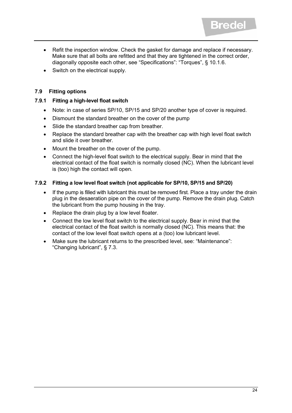 Watson-Marlow SP Series User Manual | Page 24 / 49