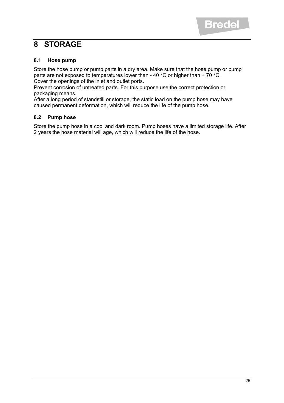 8 storage | Watson-Marlow SP Series User Manual | Page 25 / 49
