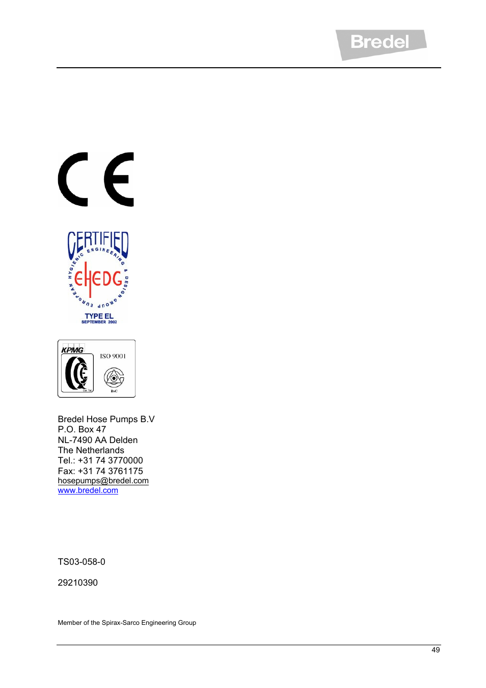 Watson-Marlow SP Series User Manual | Page 49 / 49