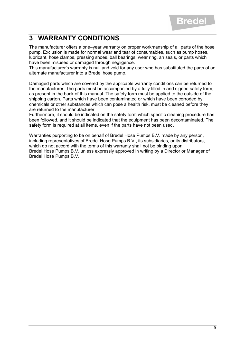 3 warranty conditions | Watson-Marlow SP Series User Manual | Page 9 / 49