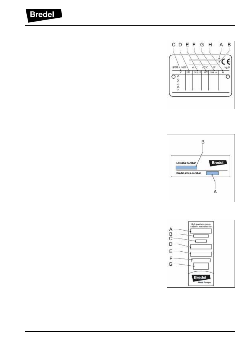 4 identification of the electric motor, 5 identification of the frequency controller, 6 identification of the pump hose | Watson-Marlow DuCoNite 25 User Manual | Page 15 / 76