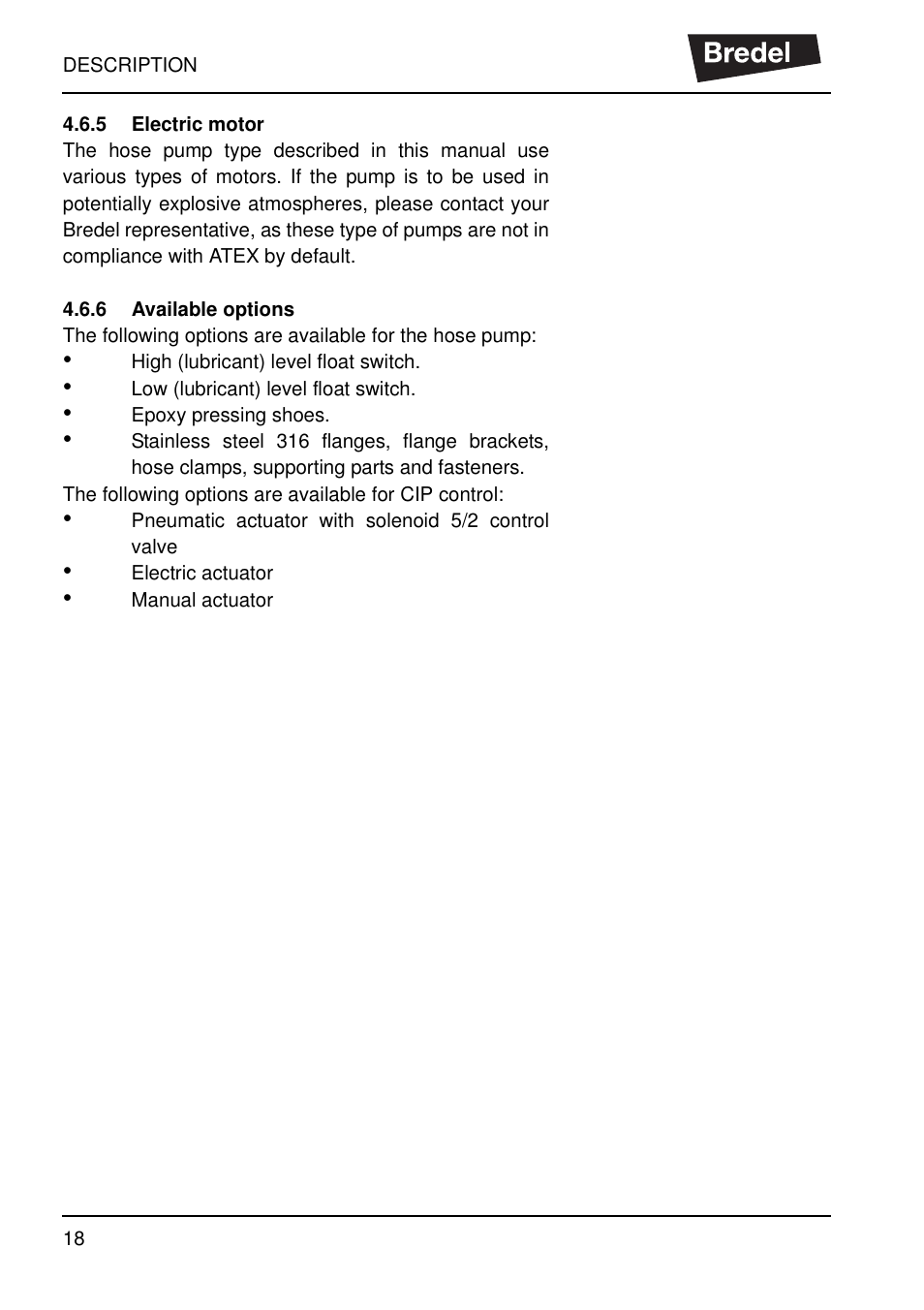 5 electric motor, 6 available options, 5 electric motor 4.6.6 available options | Watson-Marlow SP40 User Manual | Page 21 / 86