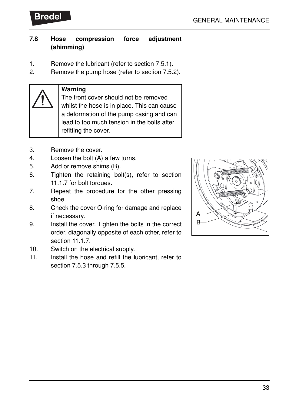 8 hose compression force adjustment (shimming), Hose compression force adjustment (shimming) | Watson-Marlow SP40 User Manual | Page 36 / 86