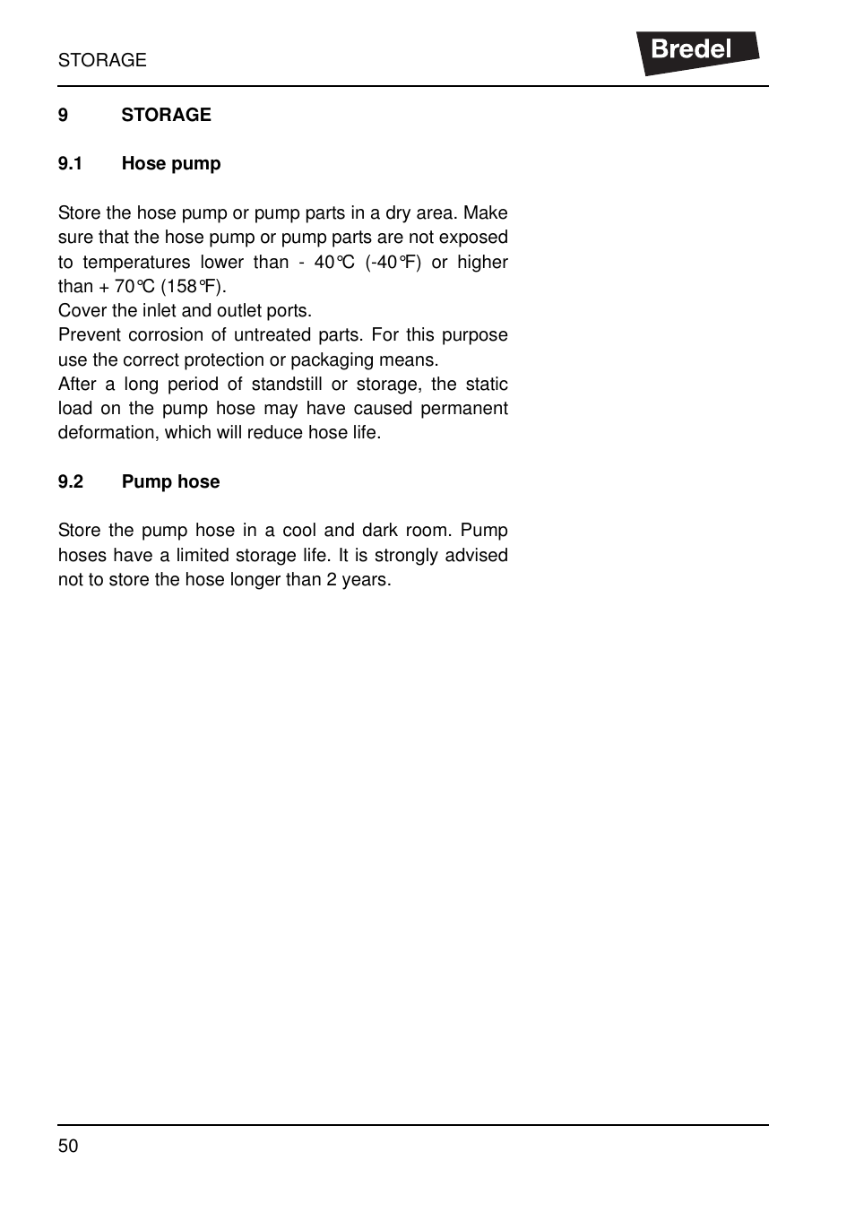 9 storage, 1 hose pump, 2 pump hose | Storage 9.1, Hose pump, Pump hose | Watson-Marlow SP40 User Manual | Page 53 / 86