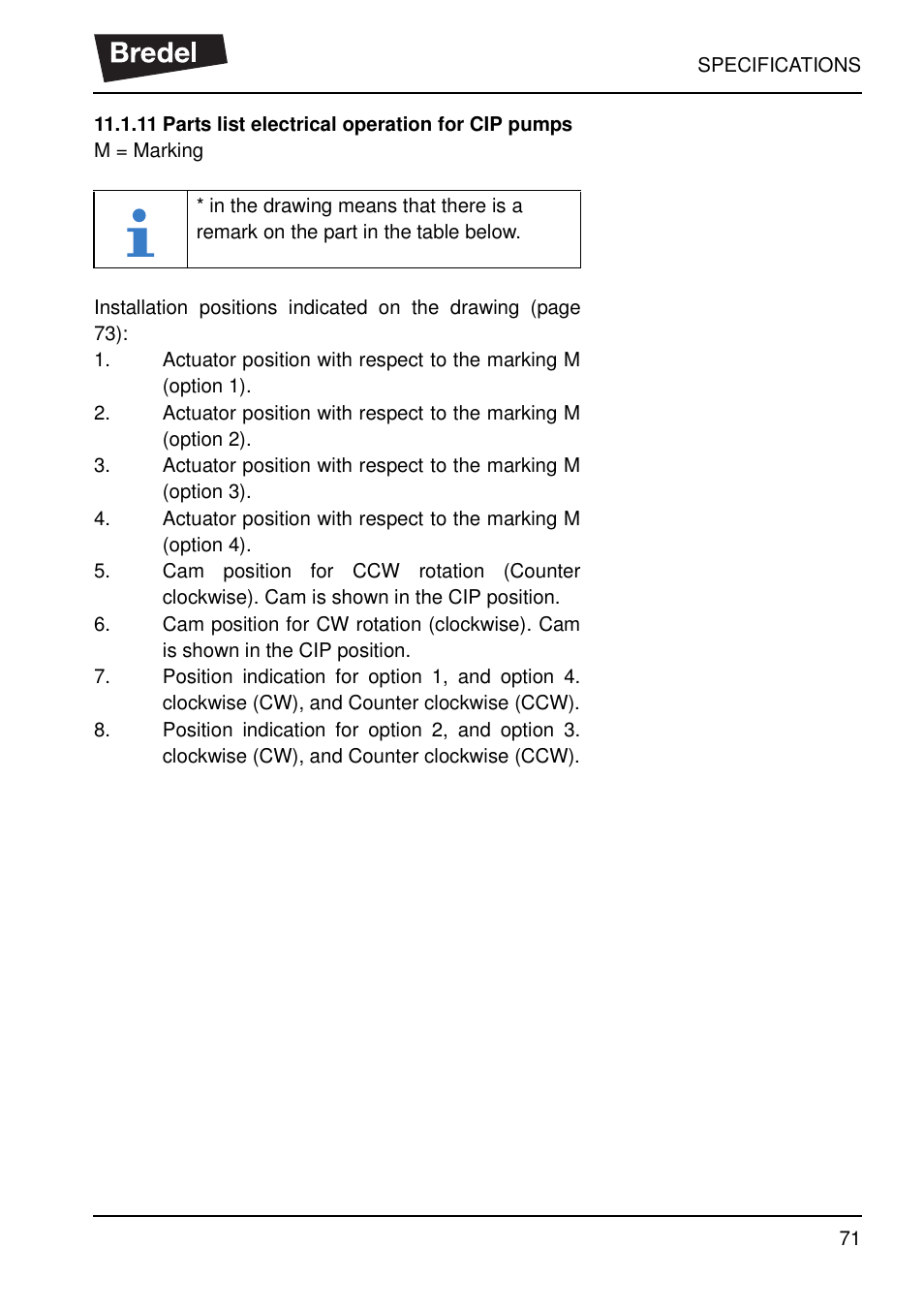 11 parts list electrical operation for cip pumps, 11parts list electrical operation for cip pumps | Watson-Marlow SP40 User Manual | Page 74 / 86