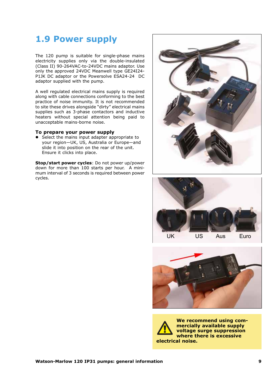 9 power supply | Watson-Marlow 120U/D1 User Manual | Page 11 / 36