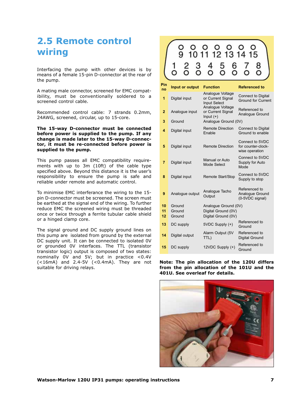 5 remote control wiring | Watson-Marlow 120U/D1 User Manual | Page 21 / 36