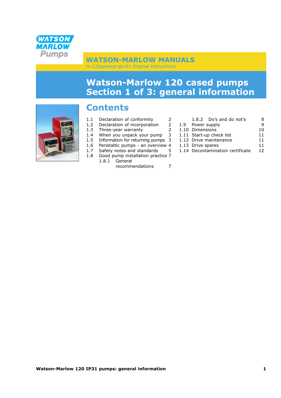 Watson-Marlow 120U/D1 User Manual | Page 3 / 36