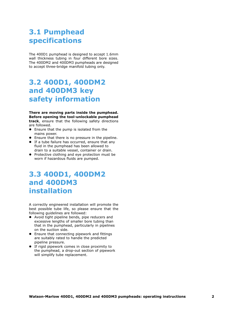 1 pumphead specifications | Watson-Marlow 120U/D1 User Manual | Page 30 / 36