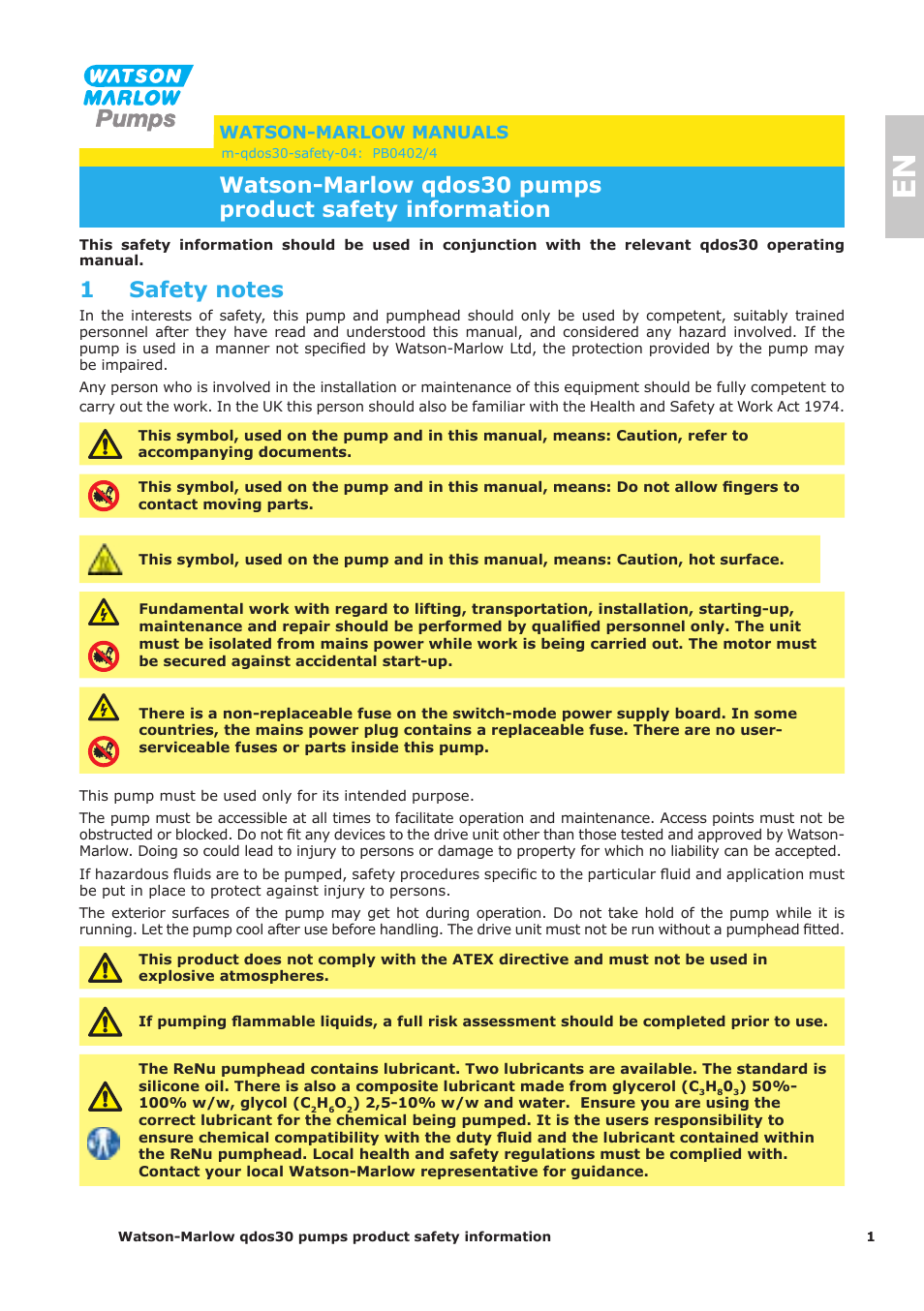 Watson-Marlow Qdos30 Universal User Manual | 40 pages