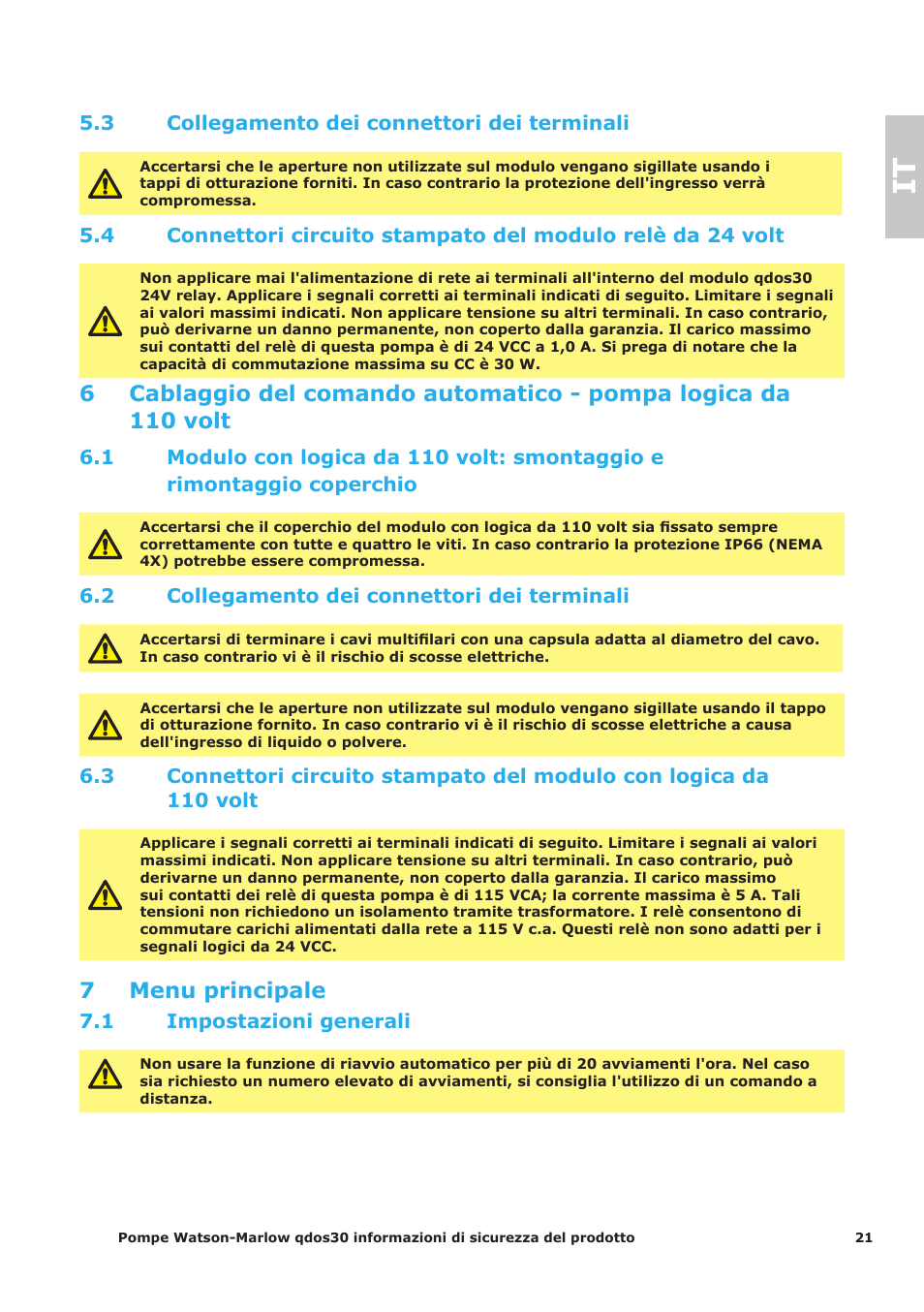 7 menu principale | Watson-Marlow Qdos30 Universal User Manual | Page 21 / 40