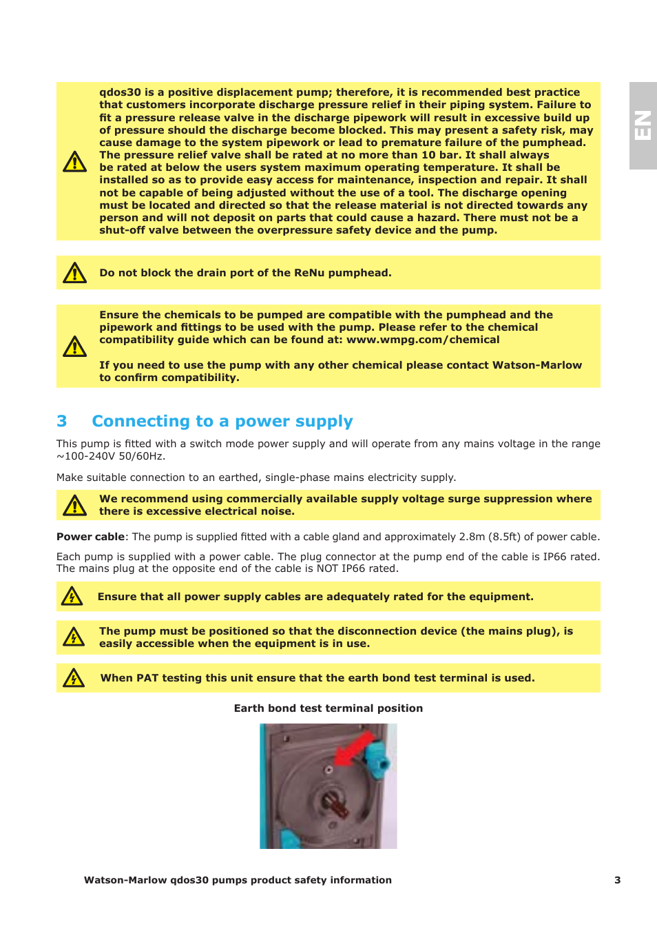 3 connecting to a power supply | Watson-Marlow Qdos30 Universal User Manual | Page 3 / 40