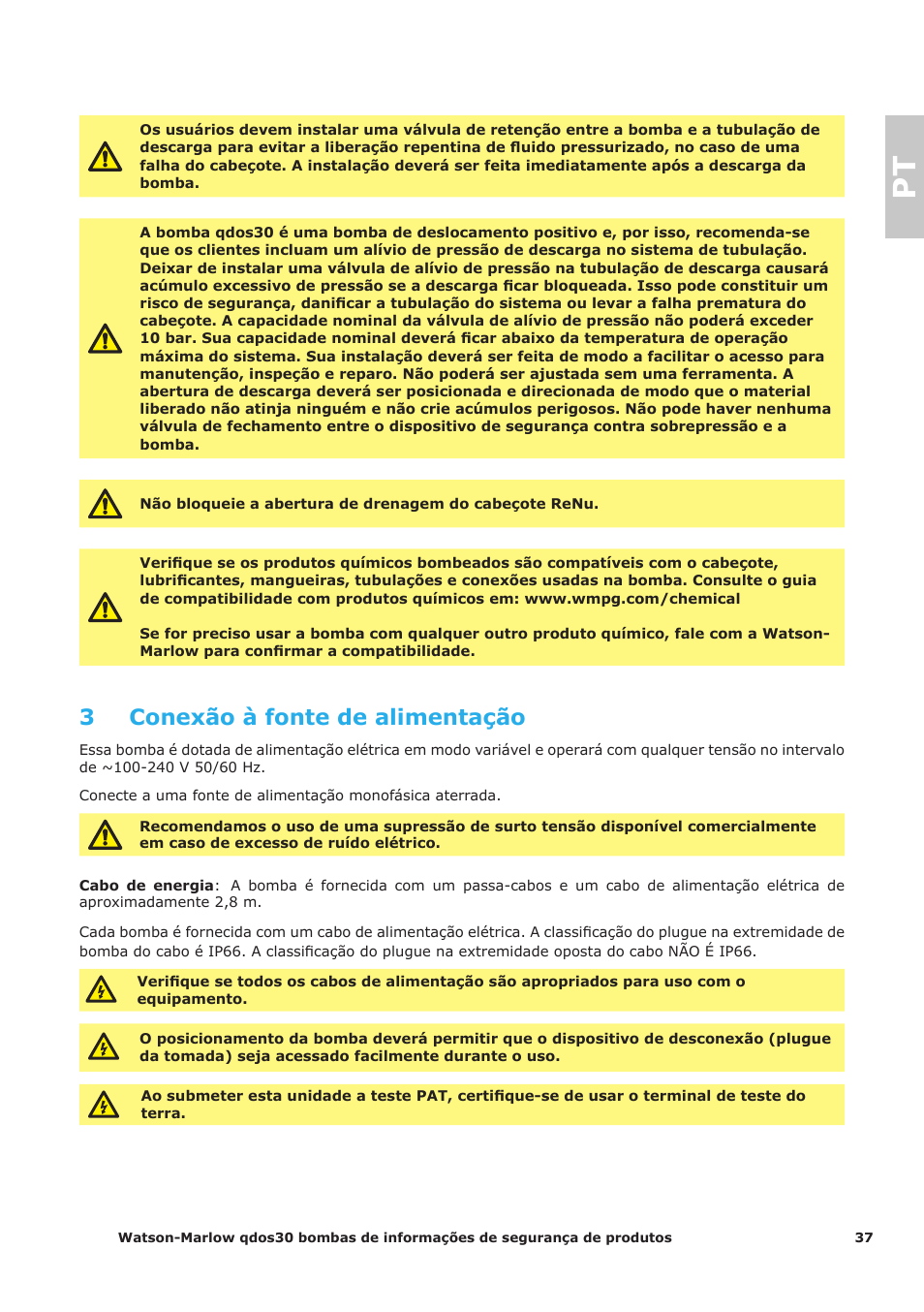 3 conexão à fonte de alimentação | Watson-Marlow Qdos30 Universal User Manual | Page 37 / 40