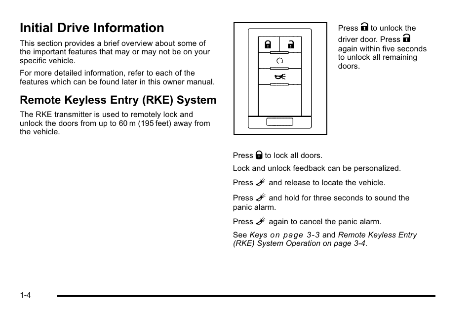 Initial drive information, Remote keyless entry (rke) system, Initial drive information -4 | Universal home remote system -54, Remote keyless entry (rke) system -4 | Cadillac 2010 Escalade EXT User Manual | Page 10 / 580