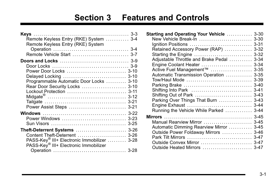 Features and controls, Features and controls -1 | Cadillac 2010 Escalade EXT User Manual | Page 103 / 580