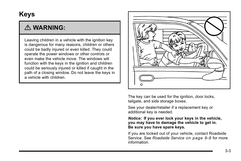 Keys, Keys -3, Navigation | Warning | Cadillac 2010 Escalade EXT User Manual | Page 105 / 580