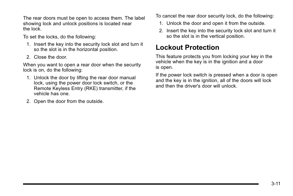 Lockout protection, Lockout protection -11 | Cadillac 2010 Escalade EXT User Manual | Page 113 / 580