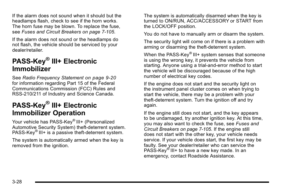 Pass-key® iii+ electronic immobilizer, Pass-key® iii+ electronic immobilizer operation, Pass-key | Iii+ electronic immobilizer -28, Iii+ electronic immobilizer, Operation -28, Iii+ electronic immobilizer operation | Cadillac 2010 Escalade EXT User Manual | Page 130 / 580