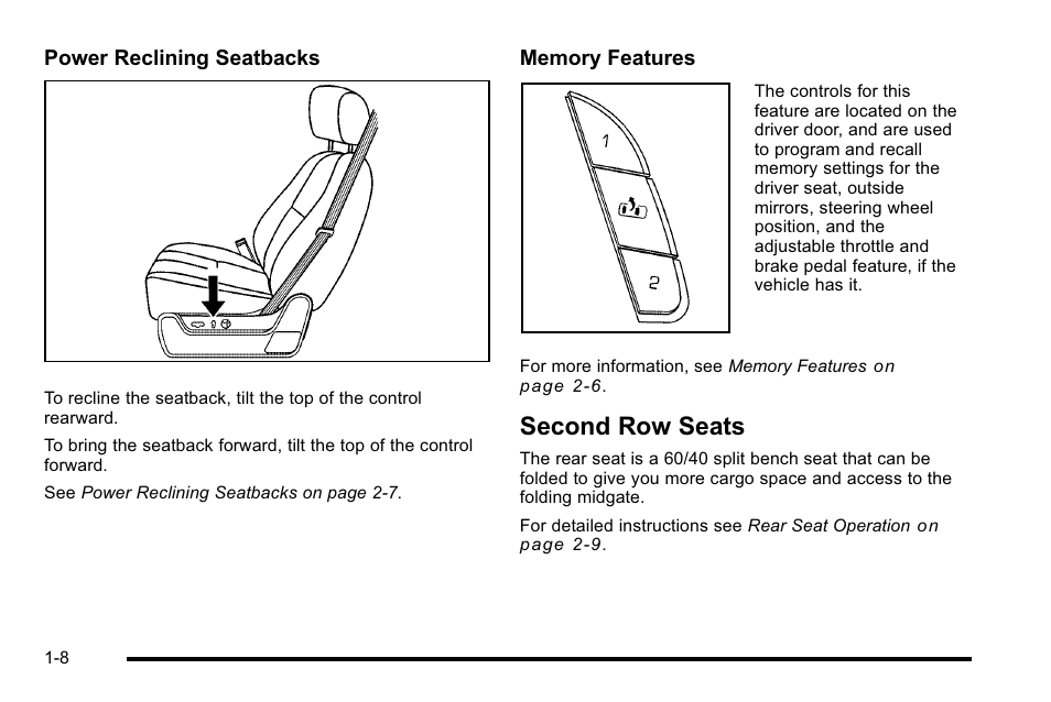 Second row seats, Second row seats -8 | Cadillac 2010 Escalade EXT User Manual | Page 14 / 580