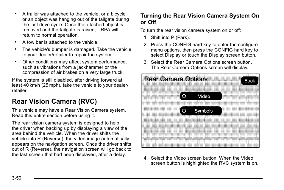 Rear vision camera (rvc), Rear vision camera (rvc) -50, Turning the rear vision camera system on or off | Cadillac 2010 Escalade EXT User Manual | Page 152 / 580