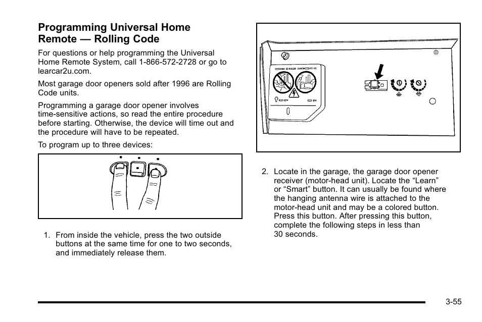 Programming universal home remote — rolling code | Cadillac 2010 Escalade EXT User Manual | Page 157 / 580