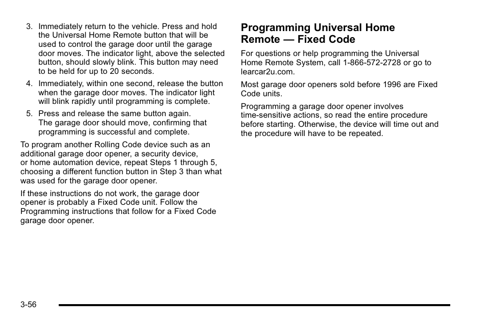 Programming universal home remote — fixed code | Cadillac 2010 Escalade EXT User Manual | Page 158 / 580