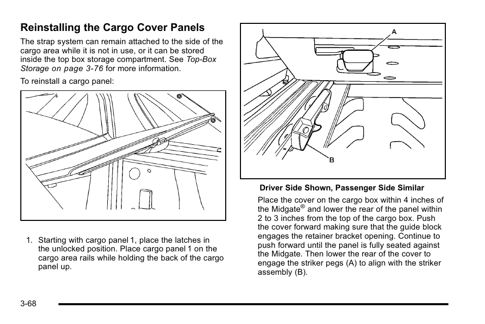 Reinstalling the cargo cover panels | Cadillac 2010 Escalade EXT User Manual | Page 170 / 580