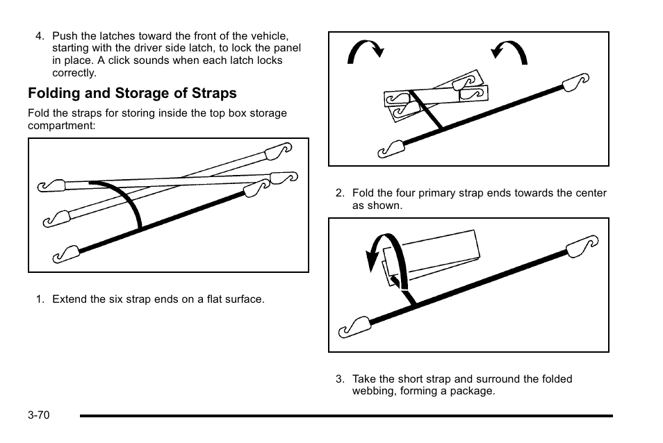 Folding and storage of straps | Cadillac 2010 Escalade EXT User Manual | Page 172 / 580