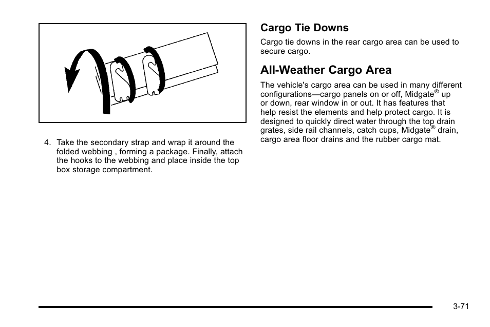 All-weather cargo area, All-weather cargo area -71, Cargo tie downs | Cadillac 2010 Escalade EXT User Manual | Page 173 / 580