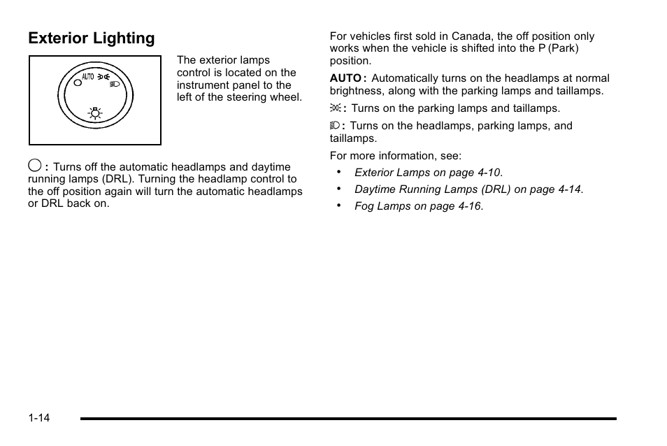 Exterior lighting, Exterior lighting -14 | Cadillac 2010 Escalade EXT User Manual | Page 20 / 580