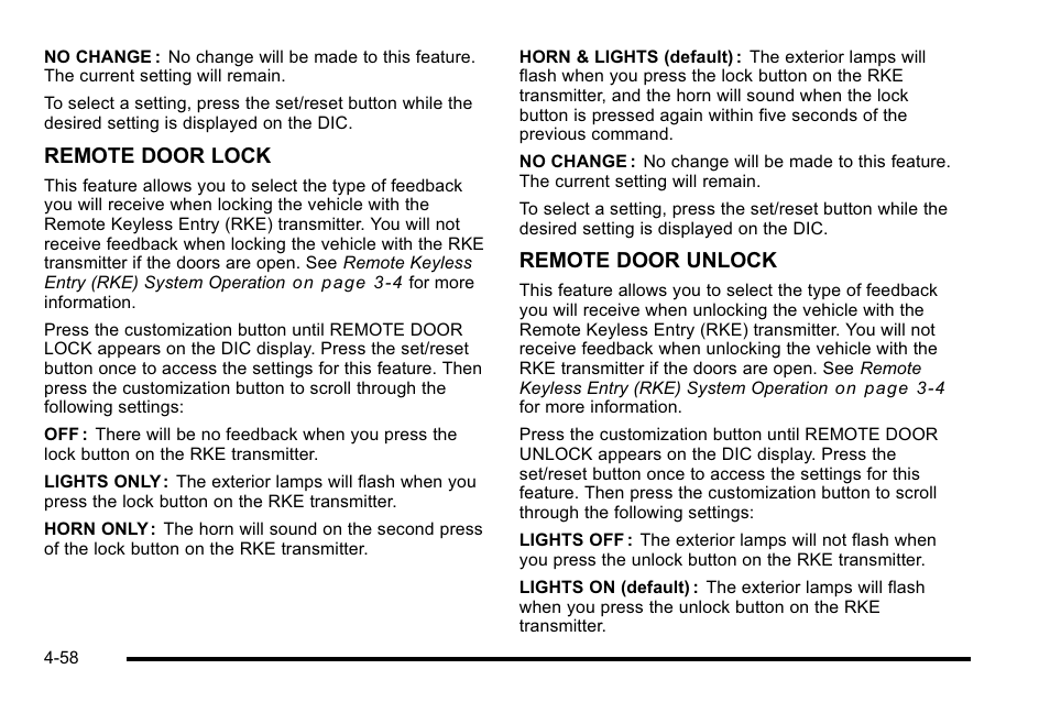 Remote door lock, Remote door unlock | Cadillac 2010 Escalade EXT User Manual | Page 238 / 580