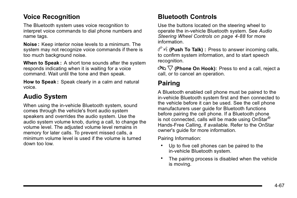 Voice recognition, Audio system, Bluetooth controls | Pairing | Cadillac 2010 Escalade EXT User Manual | Page 247 / 580