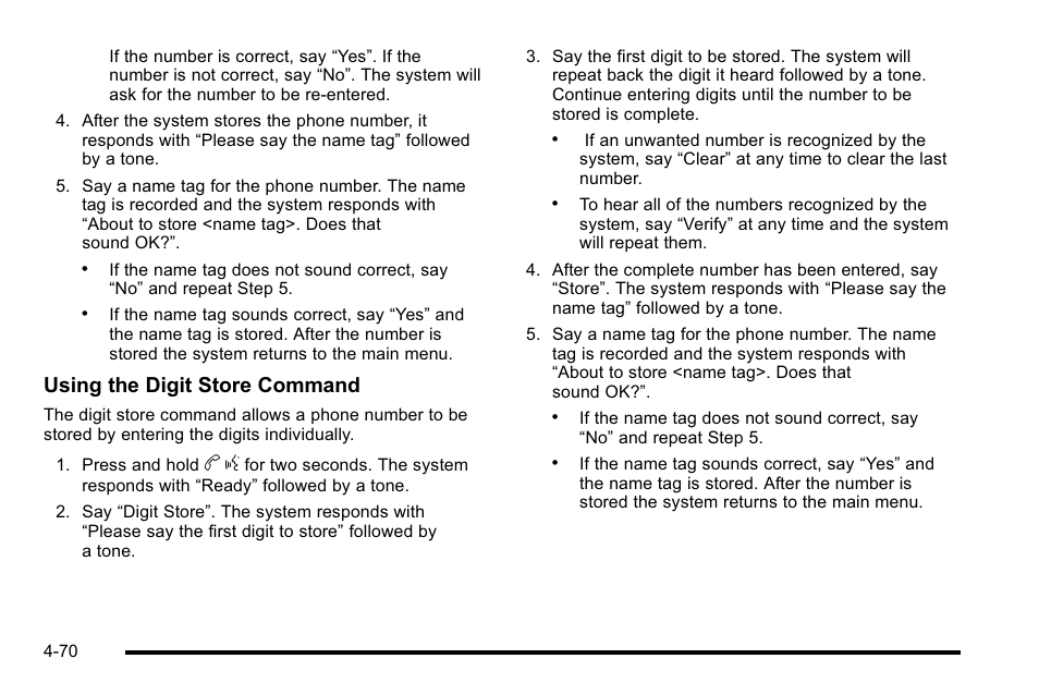 Using the digit store command | Cadillac 2010 Escalade EXT User Manual | Page 250 / 580