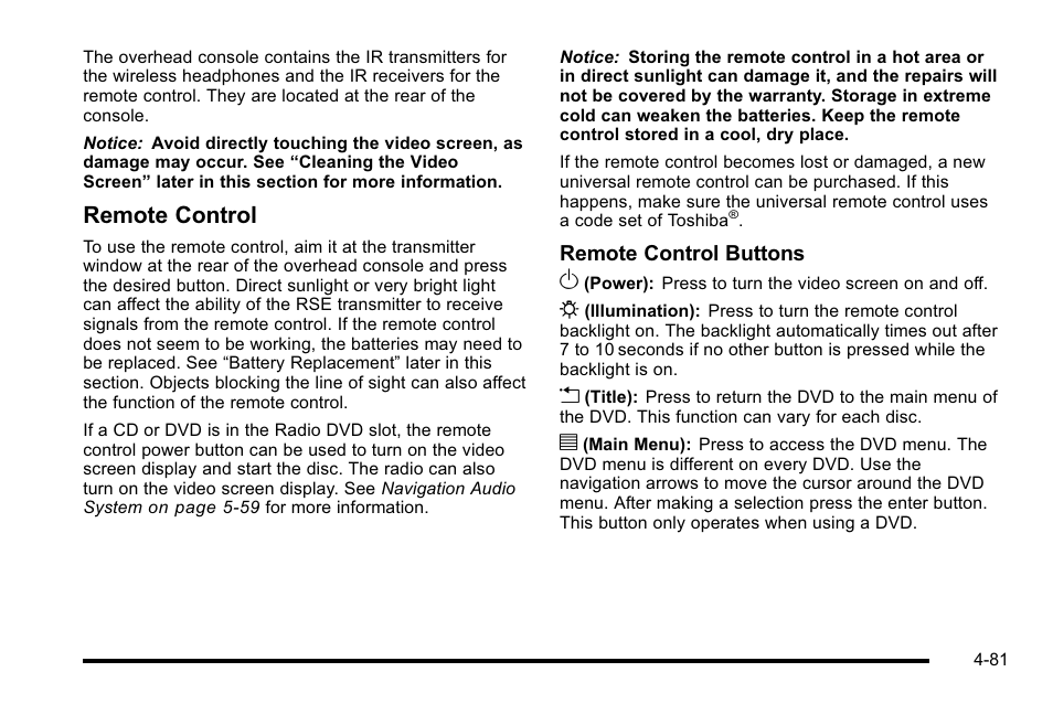 Remote control | Cadillac 2010 Escalade EXT User Manual | Page 261 / 580