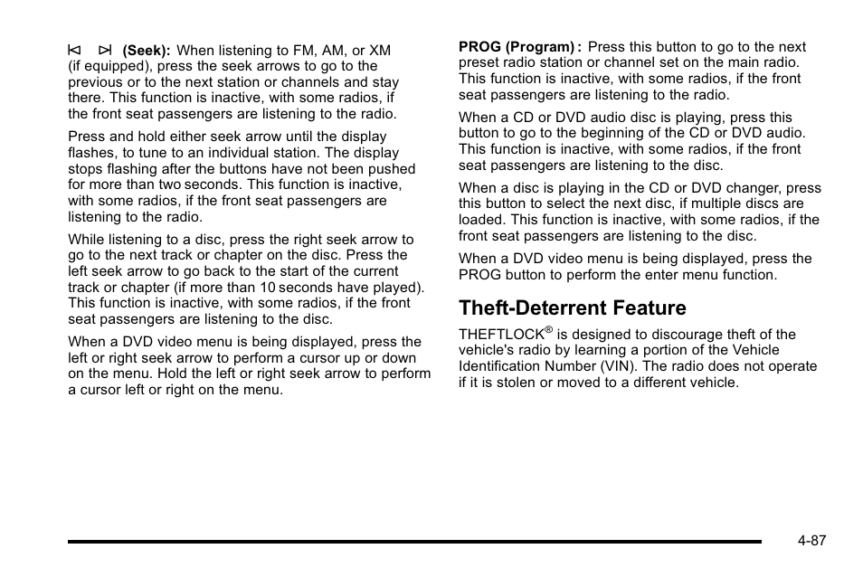 Theft-deterrent feature, Theft-deterrent feature -87 | Cadillac 2010 Escalade EXT User Manual | Page 267 / 580