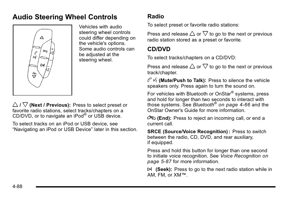 Audio steering wheel controls, Audio steering wheel controls -88 | Cadillac 2010 Escalade EXT User Manual | Page 268 / 580