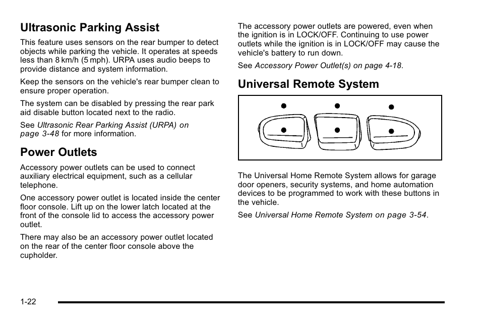 Ultrasonic parking assist, Power outlets, Universal remote system | Cadillac 2010 Escalade EXT User Manual | Page 28 / 580