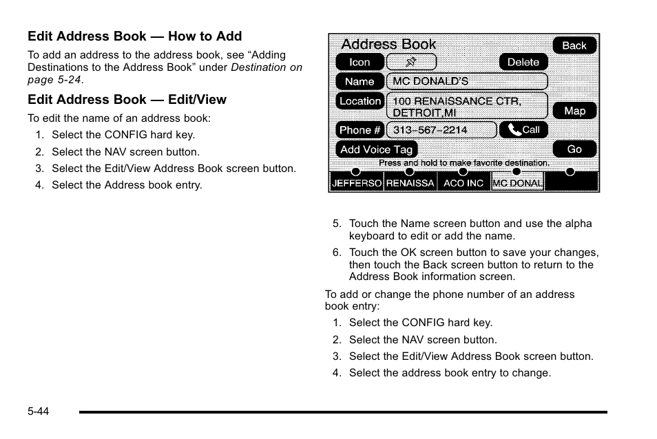 Edit address book — how to add, Edit address book — edit/view | Cadillac 2010 Escalade EXT User Manual | Page 314 / 580