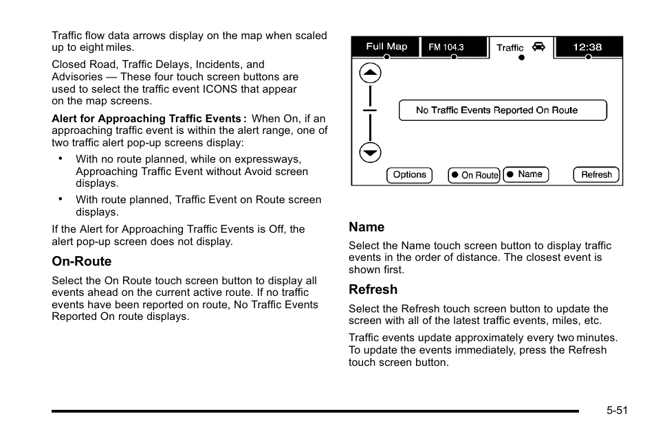 On-route, Name, Refresh | Cadillac 2010 Escalade EXT User Manual | Page 321 / 580