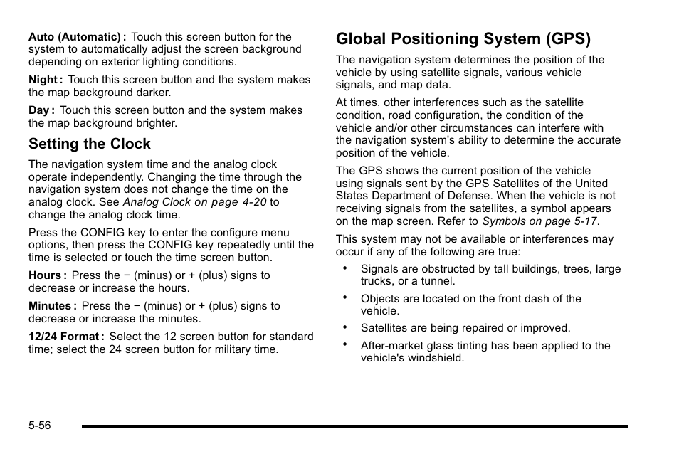 Global positioning system (gps), Global positioning system (gps) -56, Setting the clock | Cadillac 2010 Escalade EXT User Manual | Page 326 / 580