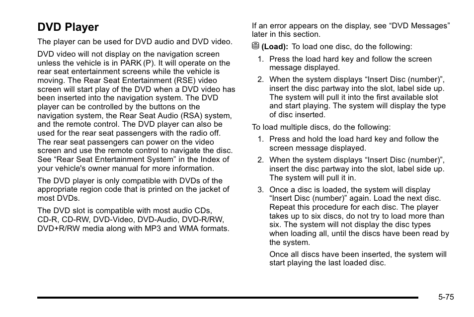 Dvd player, Dvd player -75 | Cadillac 2010 Escalade EXT User Manual | Page 345 / 580